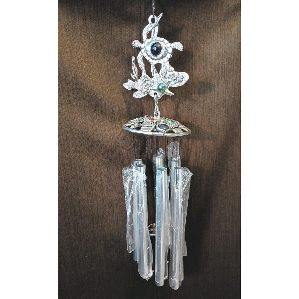 27" Long Wind Chimes Turtle Frog  Outside Decor Metal Double Sided ~ New